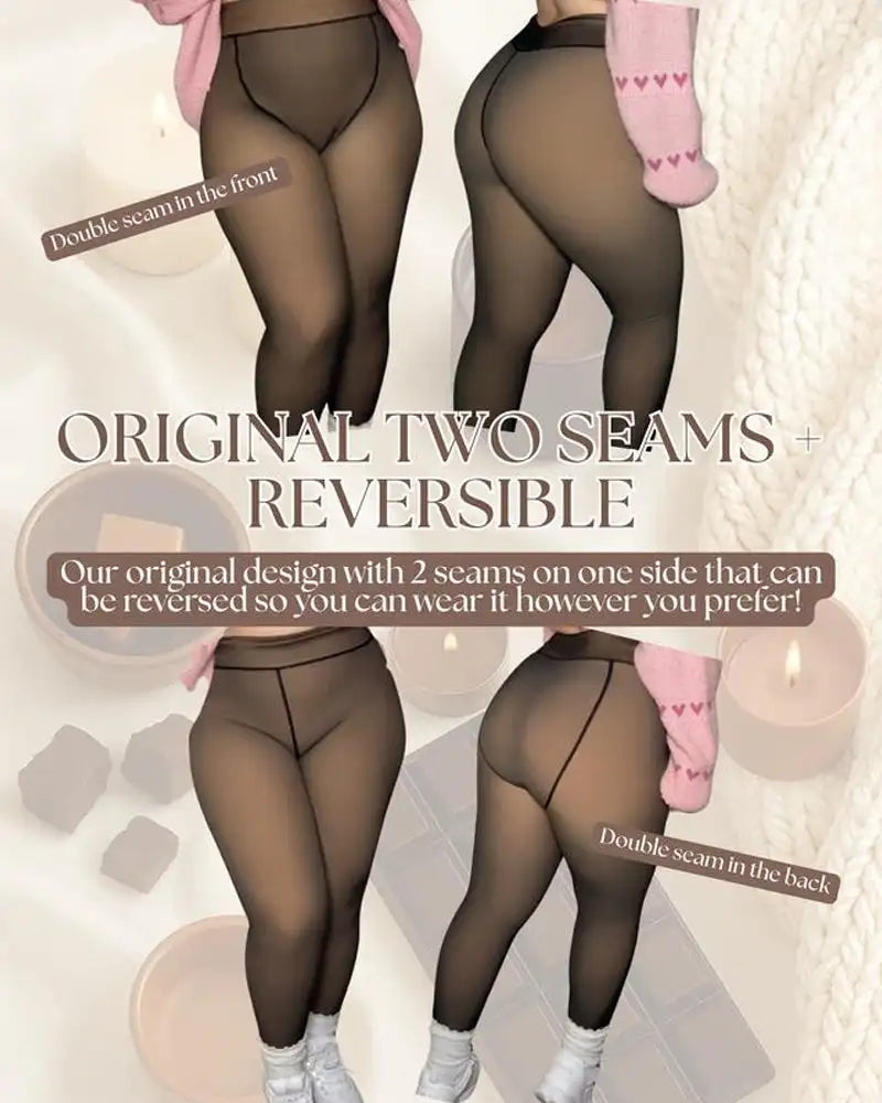 New Women Fleece Lined Black Tights Sheer Fake Translucent Warm Winter Pantyhose Leggings Outfit Thick Tights Invisible Crotch
